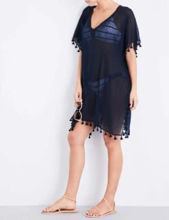 Seafolly Amnesia Crinkled-cotton Kaftan -Ted Bakee Fashion Shop 186 3000714 52162 INDIGO ALT01
