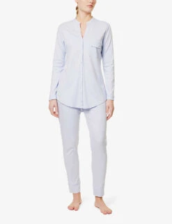 HANRO Pure Essence Cotton-jersey Pyjama Set -Ted Bakee Fashion Shop 211 1000262 077949 BLUEGLOW ALT01