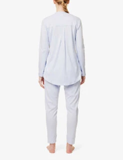 HANRO Pure Essence Cotton-jersey Pyjama Set -Ted Bakee Fashion Shop 211 1000262 077949 BLUEGLOW ALT02