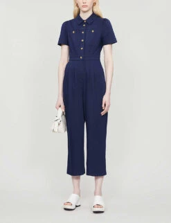 Whistles Emma Cotton-blend Jumpsuit 7 Whistles Emma Cotton-blend Jumpsuit -Ted Bakee Fashion Shop R00126753 NAVY ALT01