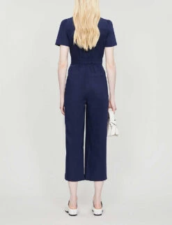 Whistles Emma Cotton-blend Jumpsuit 8 Whistles Emma Cotton-blend Jumpsuit -Ted Bakee Fashion Shop R00126753 NAVY ALT02