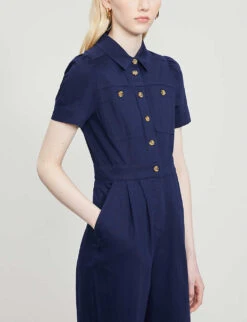 Whistles Emma Cotton-blend Jumpsuit 9 Whistles Emma Cotton-blend Jumpsuit -Ted Bakee Fashion Shop R00126753 NAVY ALT03