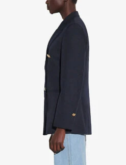 Sandro Sienne Double-breasted Stretch-crepe Blazer -Ted Bakee Fashion Shop R03631030 NAVYBLUE ALT02