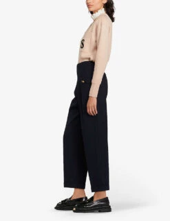 Sandro Sieny Wide-leg Wool-blend Trousers -Ted Bakee Fashion Shop R03631101 NAVYBLUE ALT02