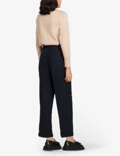 Sandro Sieny Wide-leg Wool-blend Trousers -Ted Bakee Fashion Shop R03631101 NAVYBLUE ALT03