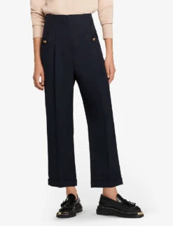 Sandro Sieny Wide-leg Wool-blend Trousers -Ted Bakee Fashion Shop R03631101 NAVYBLUE ALT04