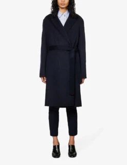 Joseph Cenda Wool And Cashmere-blend Belted Coat -Ted Bakee Fashion Shop R03658501 NAVY ALT02