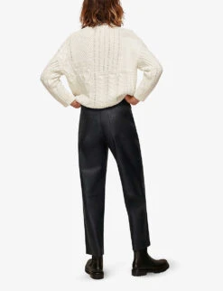 Whistles High-waisted Stretch Leather Trousers -Ted Bakee Fashion Shop R03701720 BLACK ALT02