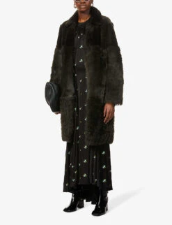 Whistles Cosma Reversible Contrast-panel Shearling Coat -Ted Bakee Fashion Shop R03706922 KHAKIOLIVE ALT01