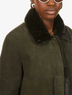 Whistles Cosma Reversible Contrast-panel Shearling Coat -Ted Bakee Fashion Shop R03706922 KHAKIOLIVE ALT03