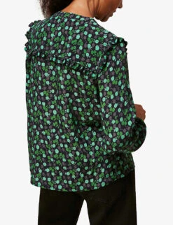 Whistles Sustainable Edit Winter Ditsy Floral-print Woven Top -Ted Bakee Fashion Shop R03711771 MULTICOLOURED ALT02