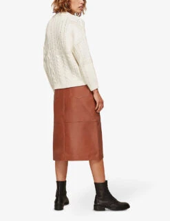 Whistles High-waisted Leather Midi Skirt 7 Whistles High-waisted Leather Midi Skirt -Ted Bakee Fashion Shop R03731760 TAN ALT02