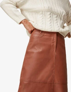 Whistles High-waisted Leather Midi Skirt 9 Whistles High-waisted Leather Midi Skirt -Ted Bakee Fashion Shop R03731760 TAN ALT04