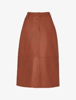 Whistles High-waisted Leather Midi Skirt