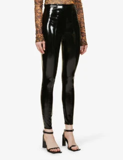 Spanx High-rise Faux-patent Stretch-woven Leggings -Ted Bakee Fashion Shop R03750098 BLACK ALT02