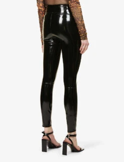 Spanx High-rise Faux-patent Stretch-woven Leggings -Ted Bakee Fashion Shop R03750098 BLACK ALT03