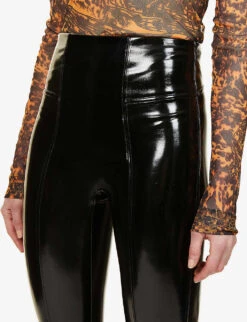 Spanx High-rise Faux-patent Stretch-woven Leggings -Ted Bakee Fashion Shop R03750098 BLACK ALT04