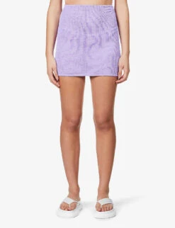 High-rise Seersucker Stretch-woven Mini Skirt -Ted Bakee Fashion Shop R03756657 S LILAC ALT02