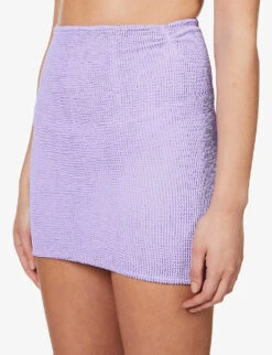 High-rise Seersucker Stretch-woven Mini Skirt -Ted Bakee Fashion Shop R03756657 S LILAC ALT04