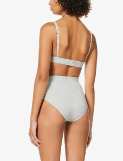 Plunge Brand-embroidered Stretch-cotton Bra -Ted Bakee Fashion Shop R03766870 S LIGHTHEATHERGREY ALT03