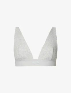 Plunge Brand-embroidered Stretch-cotton Bra