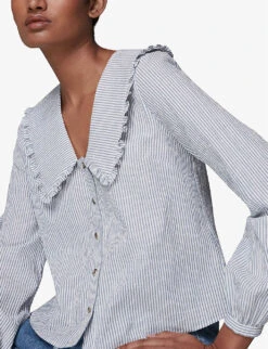 Whistles Oversized Collar Striped Stretch-cotton Top -Ted Bakee Fashion Shop R03789453 MULTICOLOURED ALT03