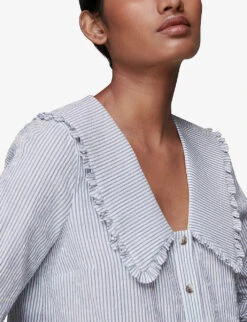 Whistles Oversized Collar Striped Stretch-cotton Top -Ted Bakee Fashion Shop R03789453 MULTICOLOURED ALT04