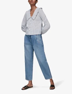 Whistles Oversized Collar Striped Stretch-cotton Top -Ted Bakee Fashion Shop R03789453 MULTICOLOURED ALT05