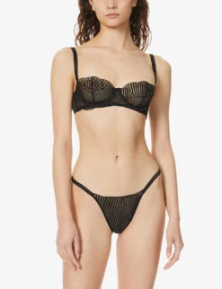 Athena Semi-sheer Stretch-woven Balconette Bra 7 Athena Semi-sheer Stretch-woven Balconette Bra -Ted Bakee Fashion Shop R03796310 BLACK ALT02