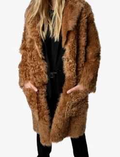 Zadig & Voltaire Mady Wavy Sheepskin Coat -Ted Bakee Fashion Shop R03799421 CARAMEL ALT04