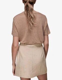 Whistles High-waist Linen Mini Skirt 6 Whistles High-waist Linen Mini Skirt -Ted Bakee Fashion Shop R03806757 TAN ALT02