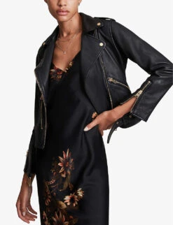 AllSaints Balfern Gold-tone Leather Biker Jacket -Ted Bakee Fashion Shop R03824520 BLACK ALT02