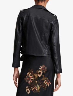 AllSaints Balfern Gold-tone Leather Biker Jacket -Ted Bakee Fashion Shop R03824520 BLACK ALT03