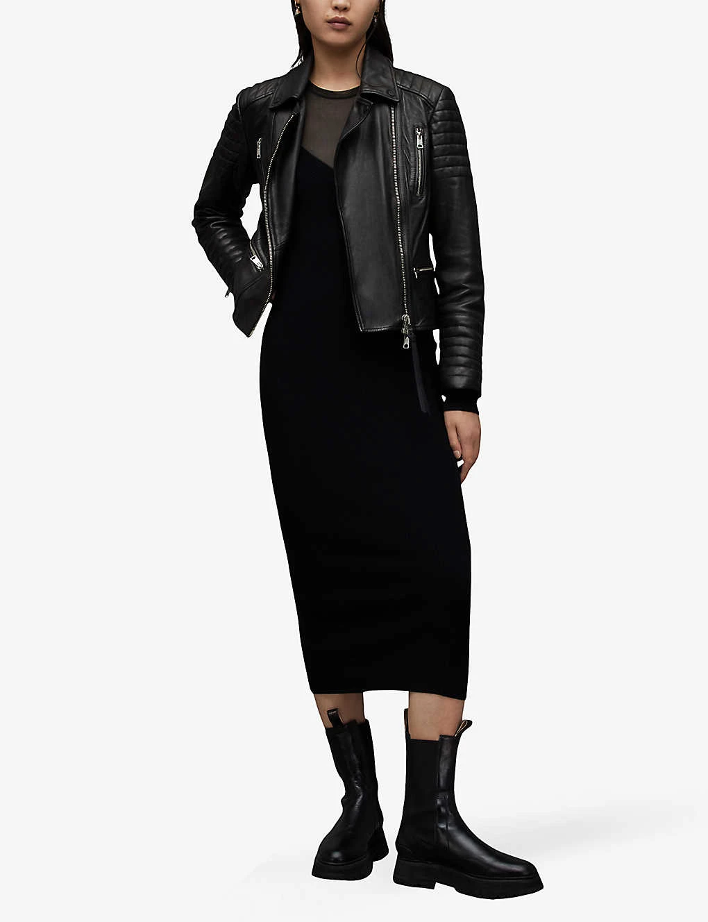AllSaints Leoni Slim-fit Leather Biker Jacket 2 AllSaints Leoni Slim-fit Leather Biker Jacket - Image 2