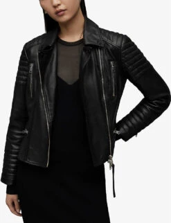AllSaints Leoni Slim-fit Leather Biker Jacket 8 AllSaints Leoni Slim-fit Leather Biker Jacket -Ted Bakee Fashion Shop R03837230 BLACK ALT02