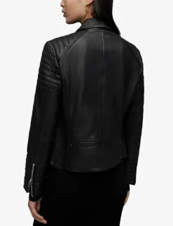 AllSaints Leoni Slim-fit Leather Biker Jacket 9 AllSaints Leoni Slim-fit Leather Biker Jacket -Ted Bakee Fashion Shop R03837230 BLACK ALT03