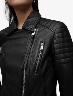 AllSaints Leoni Slim-fit Leather Biker Jacket 10 AllSaints Leoni Slim-fit Leather Biker Jacket -Ted Bakee Fashion Shop R03837230 BLACK ALT04