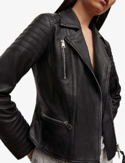 AllSaints Leoni Slim-fit Leather Biker Jacket 11 AllSaints Leoni Slim-fit Leather Biker Jacket -Ted Bakee Fashion Shop R03837230 BLACK ALT05