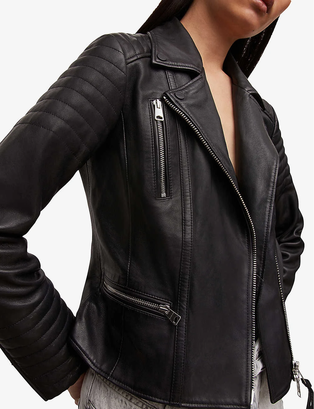 AllSaints Leoni Slim-fit Leather Biker Jacket 6 AllSaints Leoni Slim-fit Leather Biker Jacket - Image 6