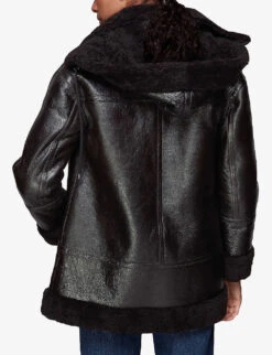 Whistles Loose-fit Shearling Hooded Jacket -Ted Bakee Fashion Shop R03851432 BROWN ALT03
