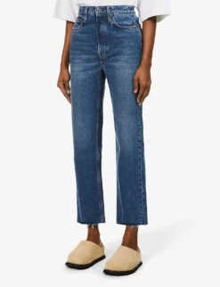 Toteme Raw-hem Straight-leg High-rise Organic-cotton Jeans -Ted Bakee Fashion Shop R03858006 MIDBLUE ALT02