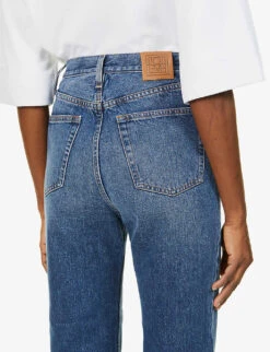Toteme Raw-hem Straight-leg High-rise Organic-cotton Jeans -Ted Bakee Fashion Shop R03858006 MIDBLUE ALT05