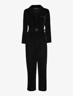 Whistles Avery Belted Wide-leg Velvet Jumpsuit