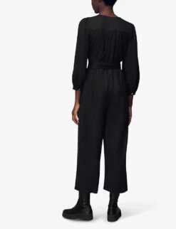 Whistles Estelle Puffed-sleeved Belted Woven Jumpsuit 8 Whistles Estelle Puffed-sleeved Belted Woven Jumpsuit -Ted Bakee Fashion Shop R03873964 BLACK ALT03