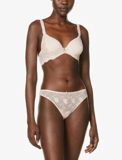 Aubade Softessence Floral-embroidered Stretch-mesh Spacer Bra -Ted Bakee Fashion Shop R03879250 GOLDENBEIGE ALT02