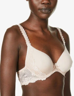 Aubade Softessence Floral-embroidered Stretch-mesh Spacer Bra -Ted Bakee Fashion Shop R03879250 GOLDENBEIGE ALT04