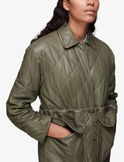 Whistles Millie Quilted Leather Coat -Ted Bakee Fashion Shop R03885108 KHAKIOLIVE ALT02
