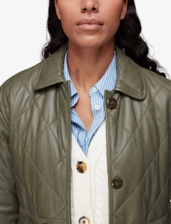 Whistles Millie Quilted Leather Coat -Ted Bakee Fashion Shop R03885108 KHAKIOLIVE ALT04