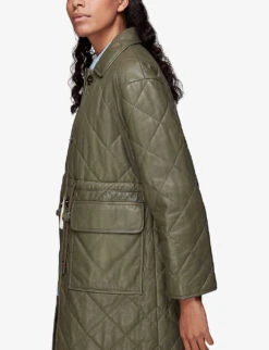 Whistles Millie Quilted Leather Coat -Ted Bakee Fashion Shop R03885108 KHAKIOLIVE ALT05