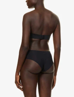 Calvin Klein Logo-embroidered Stretch-jersey Strapless Push-up Bra -Ted Bakee Fashion Shop R03894455 BLACK ALT03